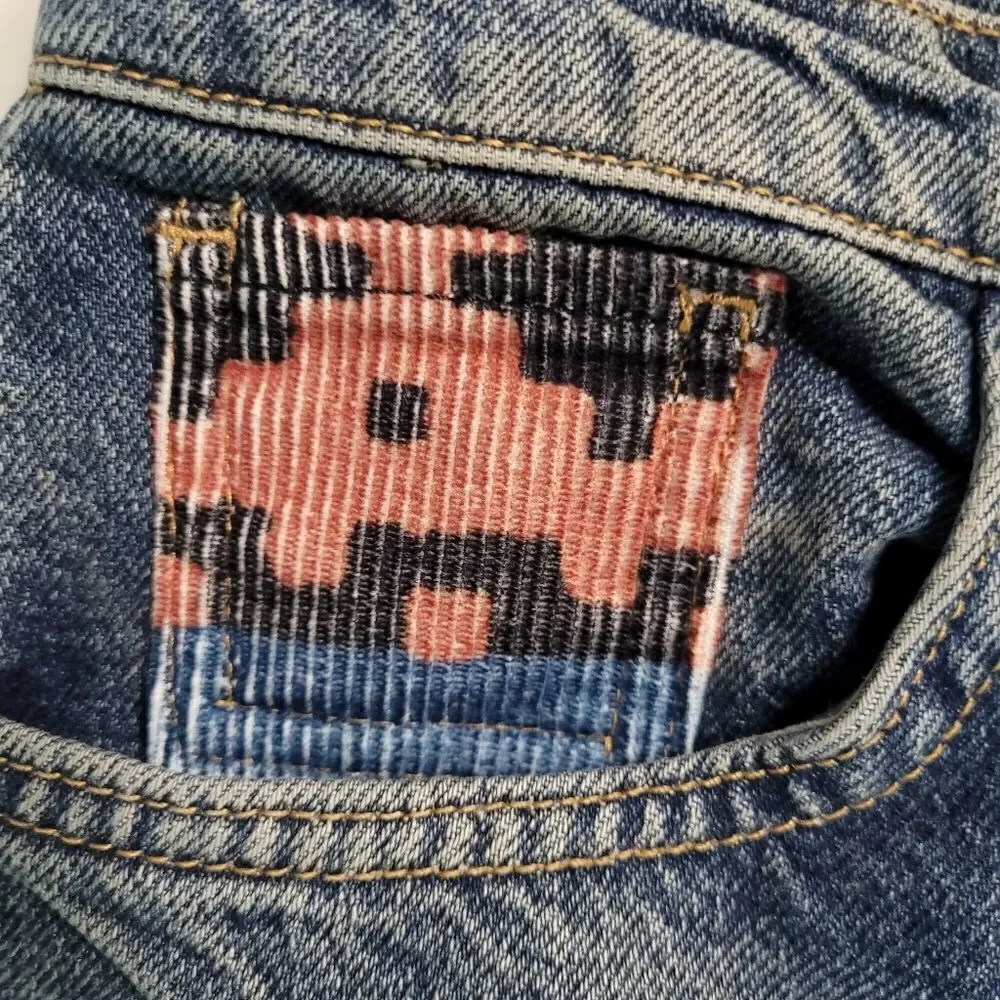 NEW 31 FREE PEOPLE tribal button fly Rocky corduroy patch loose jeans we the NWT - Picture 14 of 16